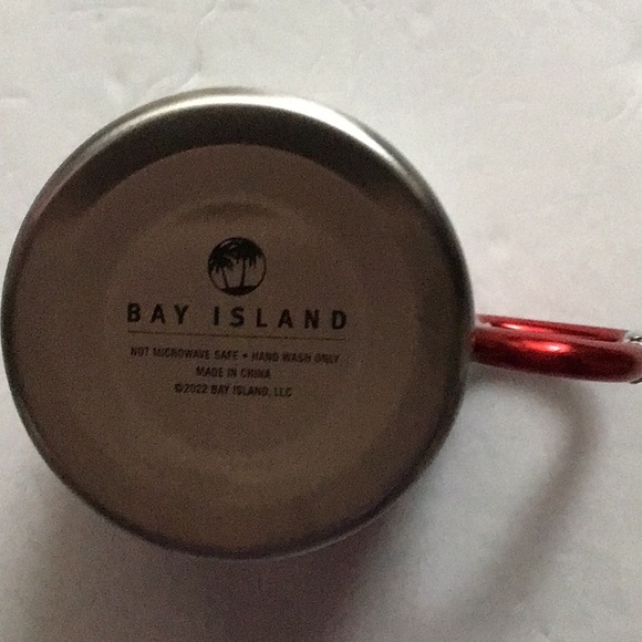 Bay Island Silver Stainless Steel Red Carabiner Handle American Flag Mug NWOT - Picture 4 of 12